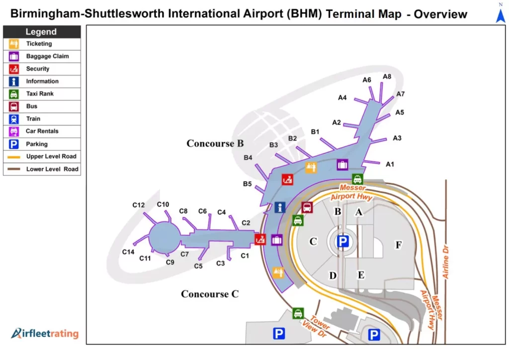 AirPolicyGuide-birmingham shuttlesworth airport terminal Map