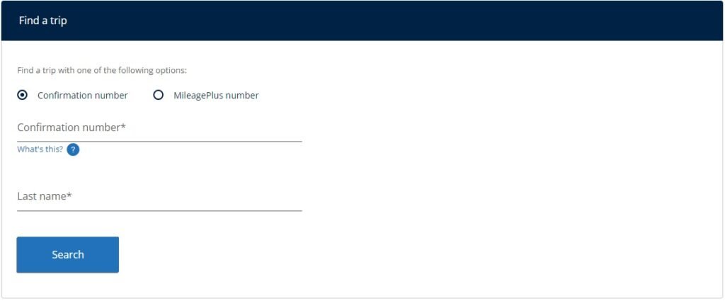 Image of United Airlines cancellation via My trips